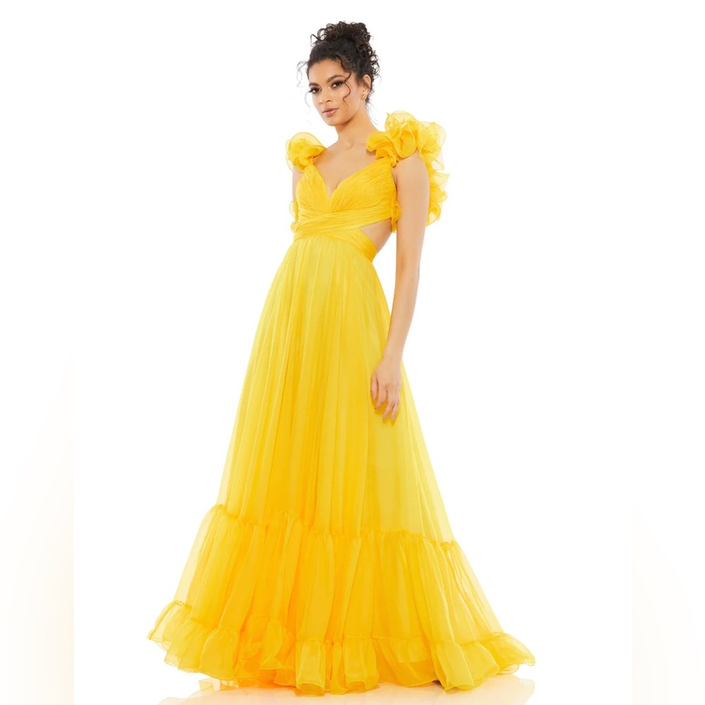 Mac Duggal Ruffle Tiered Cut-Out Chiffon Gown (Yellow/Sunshine/Marigold)